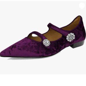 Elegant Purple Velvet Flats with Crystal Embellishments